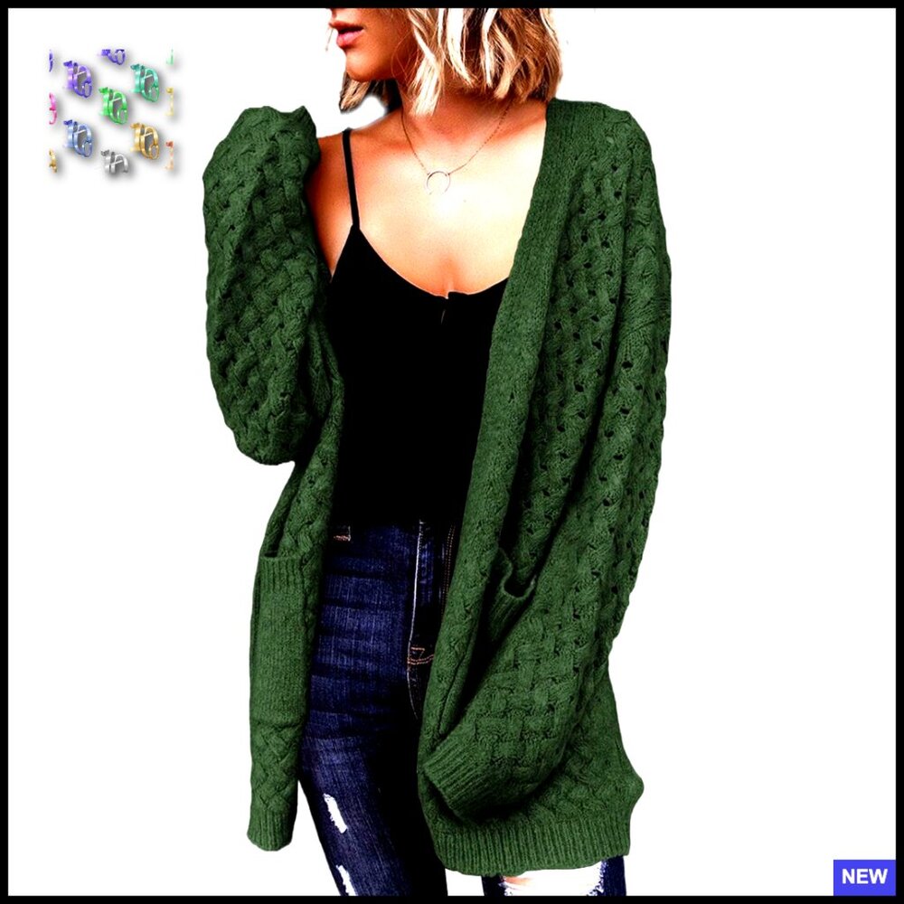 Oversized Cable Knit Cardigan Chunky Knit Open Front Long Sleeve Sweater With